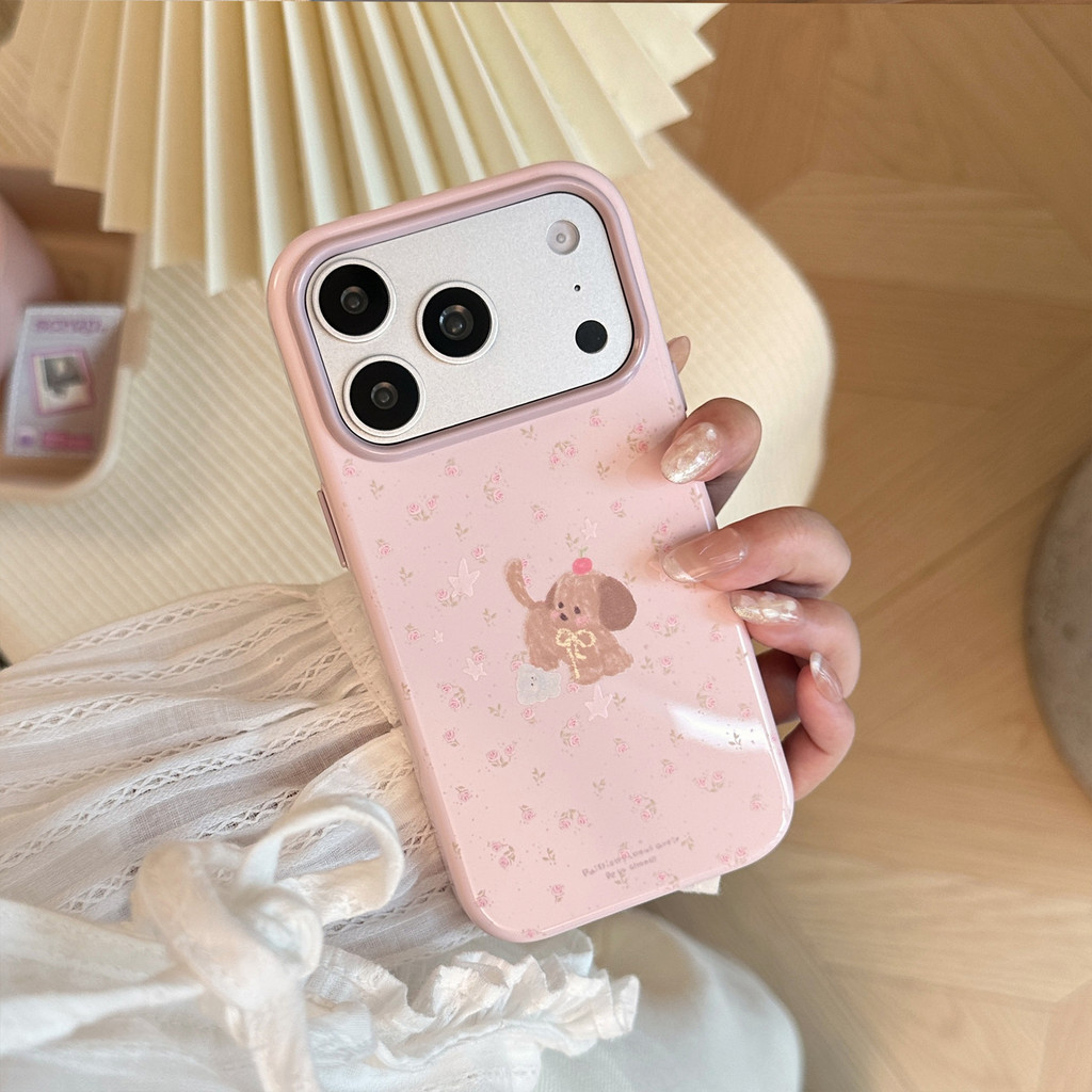 Ốp lưng iPhone họa tiết chú chó con hoa phù hợp cho iPhone 17 Pro Max, 16, 15, 14, iPhone 13 làm vỏ bảo vệ chống rơi. OIBK