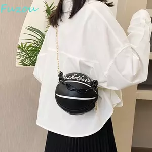 Túi xách bóng rổ FUJIOU, Ví đựng tiền xu bằng da PU Túi đeo chéo tròn, Dây kéo nhỏ hợp thời trang Túi đeo vai thể thao sáng tạo Ngày lễ