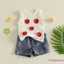 Trang phục bé gái không tay cổ tròn Apple Appliques Tank Tops + Bộ quần short Denim