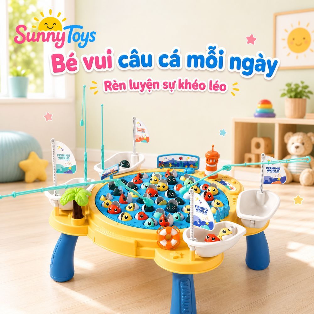 Bàn Câu Cá Phát Nhạc SunnyToys 45 Món - Bé Câu Cá Vui Nhộn, Luyện Tay Mắt