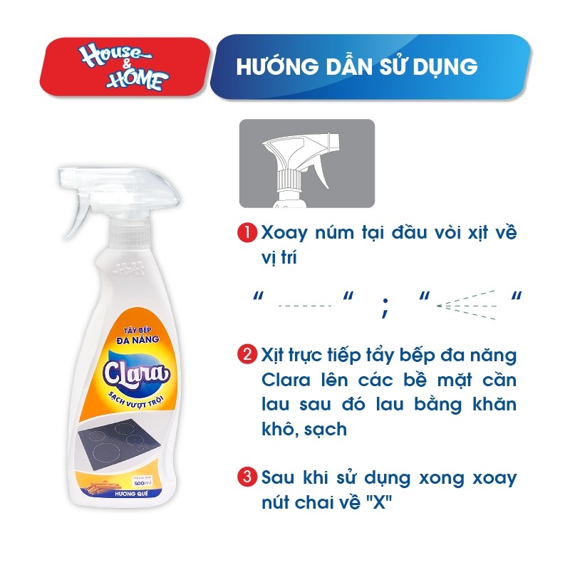 Xịt Tẩy Dầu Mỡ Nhà Bếp Đa Năng Clara Hương Quế 500ml Chính Hãng TBDN001, Xịt Tẩy Bếp Gas, Bếp Từ Hàng Chính Hãng