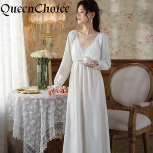 Phụ Nữ Cổ Chữ V Màu Trắng Chắc Chắn Cotton Công Chúa Váy Ngủ Nữ Váy Ngủ Đồ Ngủ
