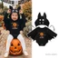 Bé Trai Halloween Bí Ngô In Chữ Cổ Tròn Tay Dài Cánh Dơi Romper Có Mũ