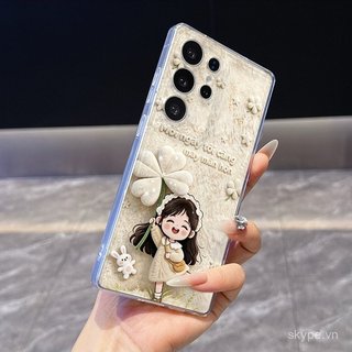 Ốp Điện Thoại Mới Màu Trắng Cỏ Ba Lá Bé Gái Thích Hợp Cho Samsung A13 A05 A03 S23 S24 S25 ULTRA S22 S23PLUS S24PLUS A02S A12 A06 S23ULTRA Vỏ Bảo Vệ Chống Sốc