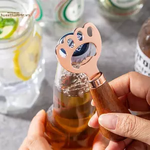 TRTR Thép không gỉ Mèo Móng Vuốt Bia Dụng Cụ Mở Chai Nhà Gỗ Acacia Thẳng Đứng Dễ Thương Dụng Cụ Mở Chai Cá Tính Dây Treo Tuốc Vít VN