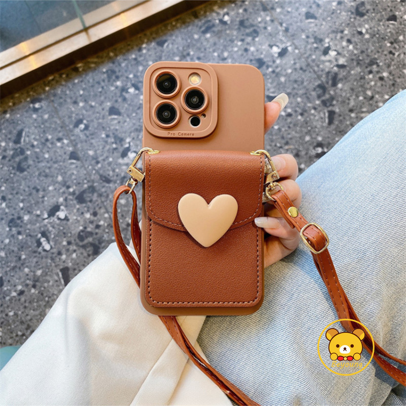 Ốp điện thoại đựng thẻ trái tim tình yêu cho OPPO Reno 15F 15 Pro Max Mini 15C Find X9 X9S Pro X8S + X8 Ultra Cover Vỏ mềm có dây buộc chéo