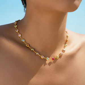 Vòng cổ trái tim đầy màu sắc dành cho nữ – Trang sức thời trang Zircon cầu vồng mạ vàng