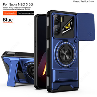 Xoay Mới Trượt Ống Kính Funda Cho ZTE Nubia NEO 3 5G Ốp Lưng Vòng Từ Tính Cho ZTE Nubia NEO 3 Ốp Lưng Có Thể Gập Lại Chân Đế Vỏ Giáp