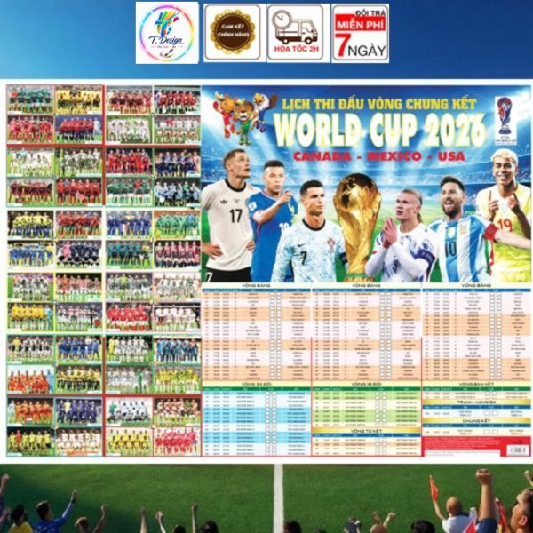 Decal bóc dán - Lịch Thi Đấu World Cup 2026 (Kích Thước 40x30Cm)