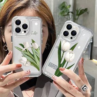 Ốp điện thoại trong suốt trong suốt Tulip trắng Thích hợp cho iPhone 17 16 15 promax xs xr 14promax 13 12 11 pro max 12promax 15plus 16promax 17pro Ốp chống sốc