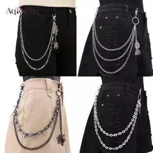 AqToCna Thời Trang Đa Năng Punk Quần Kim Loại Dây Xích Hip Hop Nhện Web Mặt Dây Xích Quần Jean Nhiều Lớp Trang Trí Dây Xích Eo Quà Tặng AqToCna