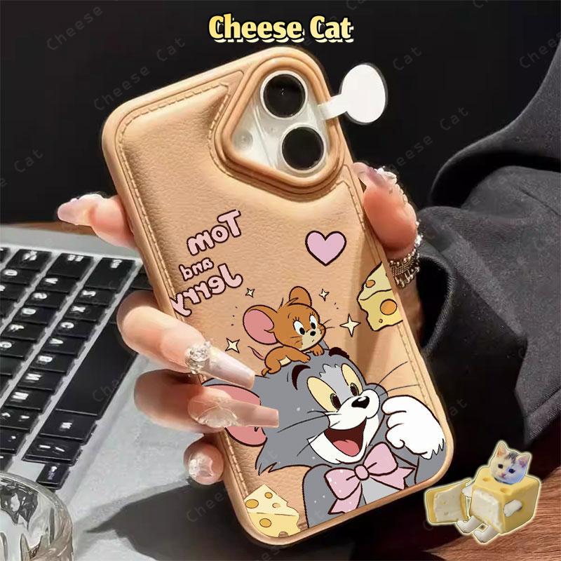 Phô Mai Mèo Chuột Ốp Lưng Điện Thoại iPhone 13 12 14 11 Pro 15 Plus 16 Pro Max Xs Max XR 7Plus 8Plus Hồng Da Điện Thoại