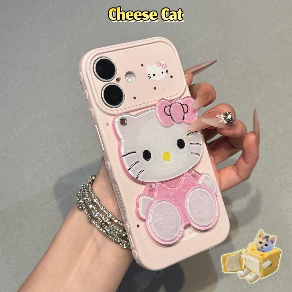Ốp điện thoại hình gương trang điểm màu hồng lấp lánh hình Kitty màu hồng cho iPhone 17 Pro Max 15 16 13 15 14 12 11 Pro