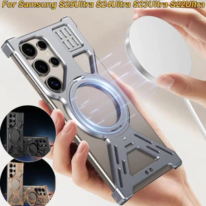 Ốp điện thoại không khung Hợp kim nhôm có họa tiết áo giáp Nam châm cường độ cao, xoay 360 độ, có giá đỡ kim loại cho Samsung Series S26 / S25 / S24 / S23 / S22 (Ultra), chống sốc, cứng,