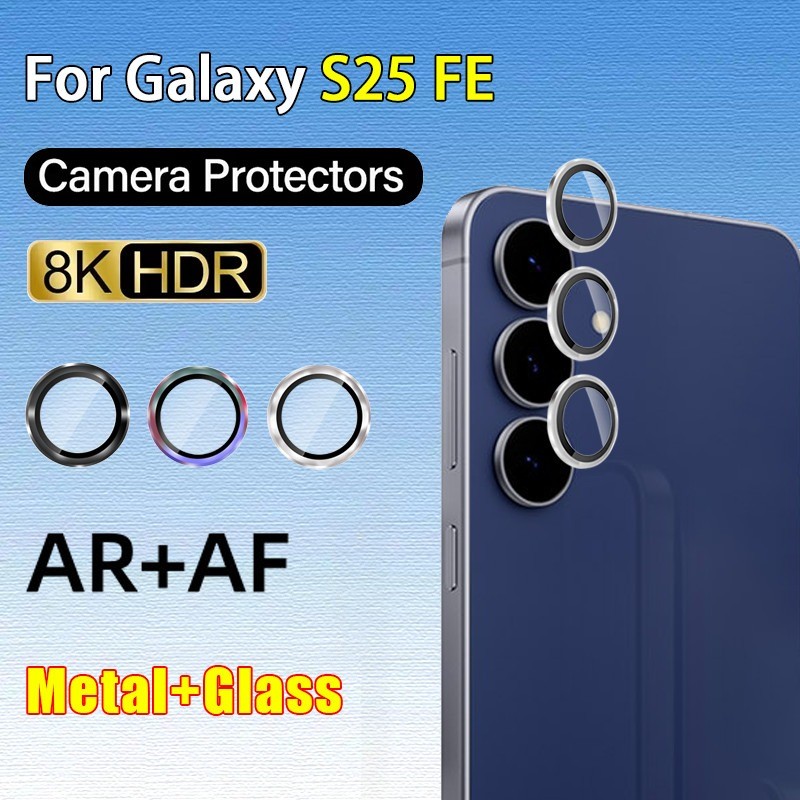 Dành Cho Samsung Galaxy S25 S24 S23 FE Điện Thoại Mặt Sau Camera Bảo Vệ Cho Samsung Galaxy S25FE S24FE S23FE Hợp Kim Nhôm Ống Kính Máy Ảnh Nắp Vòng Kính Cường Lực Ống Kính
