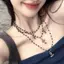 Vòng cổ mặt dây chuyền chéo xếp chồng bốn lớp, Vòng cổ Gothic cổ điển khối màu bạc màu đen với dây chuyền có thể điều chỉnh để đeo hàng ngày