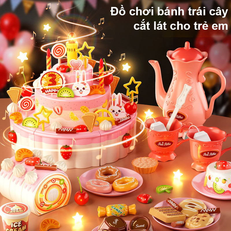 Bánh Trái Cây Cắt Cho Bé – Nến Hát Nhạc, đèn điện, đồ Chơi Sinh Nhật Giả Vờ, Quà Tặng Dễ Thương Cho Bé Gái