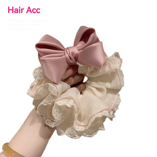 Dây cột tóc nơ hồng ren scrunchies nữ, phụ kiện buộc tóc đuôi ngựa, búi tóc cao cấp, sang trọng