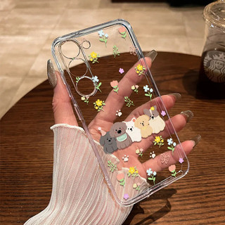 Floral Puppy ins dễ thương Thích hợp cho Samsung A12 S23 S25 A355G A06 A225G S23PLUS S22 A02S A265G S24PLUS A165G Vỏ mềm trong suốt chống sốc toàn diện