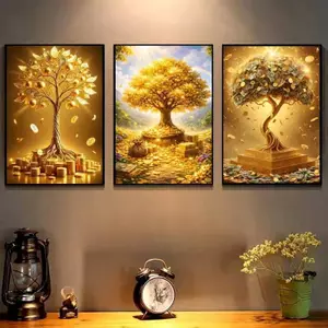 Poster Canvas Không Khung Cây Tiền Vàng, Nghệ Thuật Treo Tường Thư Pháp Cho Trang Trí Nhà Phòng Khách