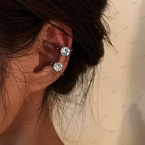 PYCOU Kẹp Tai Không Xuyên, Bông Tai Kẹp Thời Trang Thanh Lịch Zircon Sáng Bóng, Bông Tai Zircon Có Thể Điều Chỉnh Trang Sức Nữ
