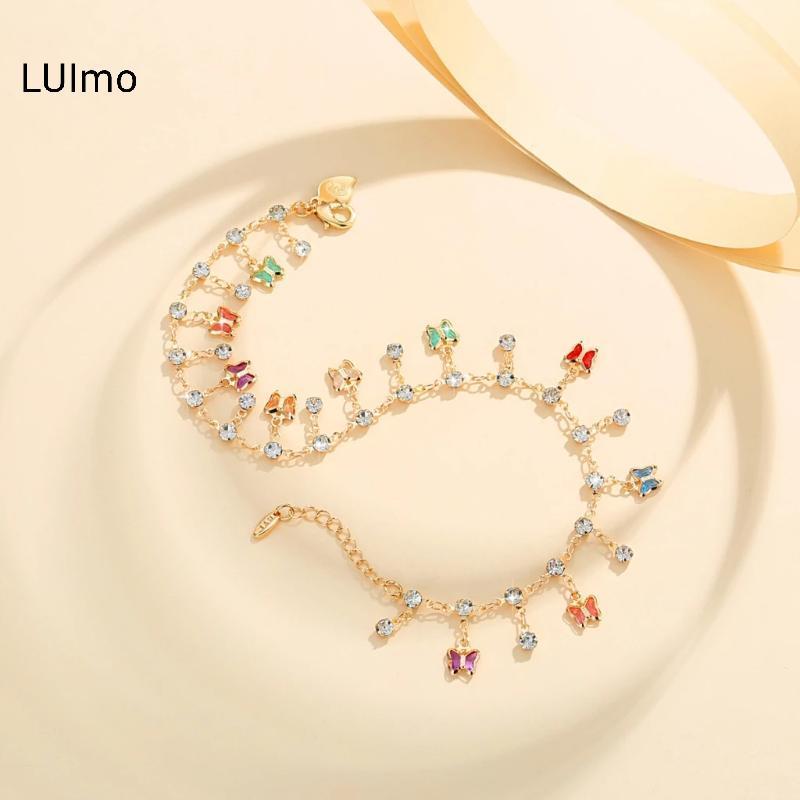 LUImo Thời Trang Màu Bướm Treo Kim Cương Mắt Cá Chân Dây Xích Dành Cho Nữ Bé Gái Lấp Lánh Kim Cương Giả Vòng Chân Hoàn Hảo Cho Mùa Hè Đi Biển Quà Tặng SBS