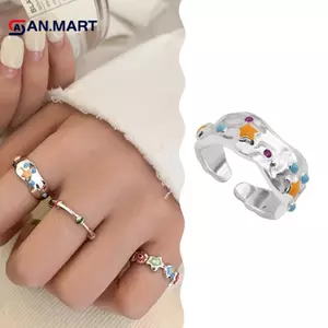 AN.MART Đầy Màu Sắc Hoa Ngôi Sao Nhẫn Dopamine Mở Có Thể Điều Chỉnh Dầu Thả Ngón Tay Nhẫn Nữ Tay Trang Sức Nữ Bé Gái Quà Tặng Hoàn Hảo VN