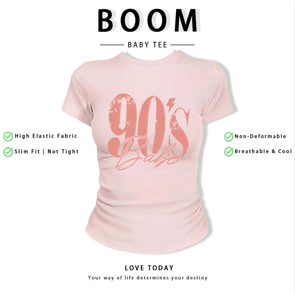 BOOM Áo Baby Tee Nữ Cotton Ôm Body-Áo Thun Ngắn Tay Y2K In Hình PhongCách Mùa Hè, Cổ Tròn Hàng Đầucách hàn quốc phong017