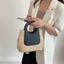 Mùa hè Retro Tương Phản Màu Khâu Túi Rơm Túi Nhỏ Dệt Tay Túi Đựng Mỹ Phẩm Đơn Giản Thời Trang Một Vai Túi Xách