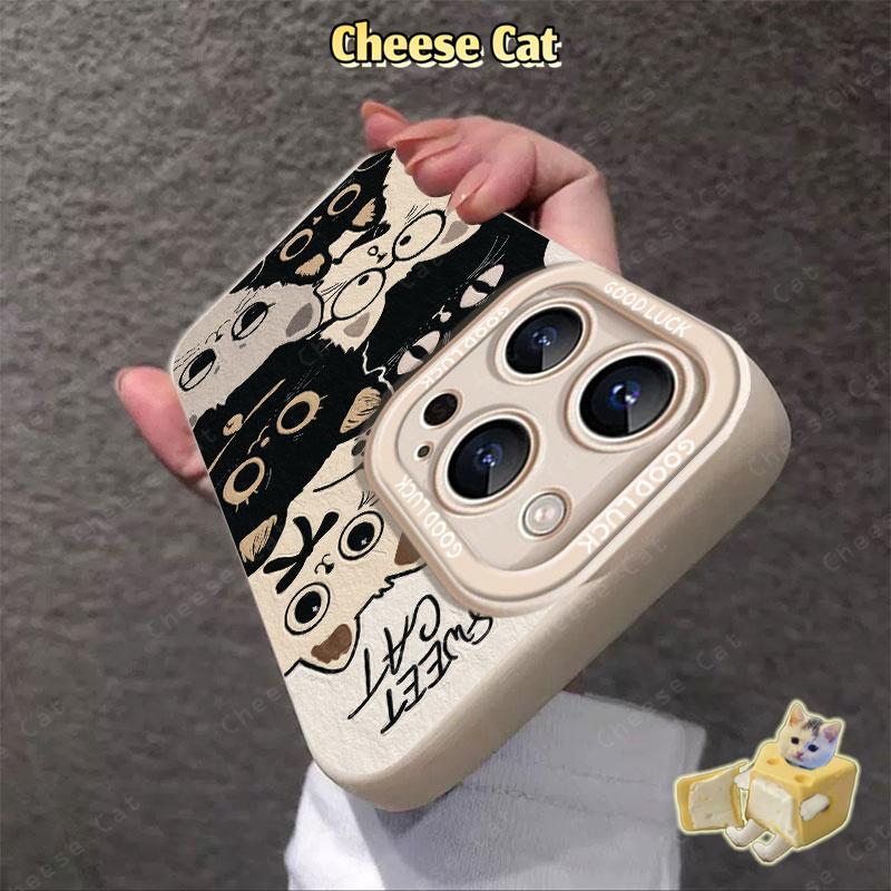 Ốp điện thoại gọng tròn kính mèo đen cho iPhone 16 13 14 15 Plus 11 12 17 Pro Max XR Xs Max 7Plus 6 8 SE