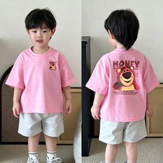 Áo thun trẻ em in gấu dâu Lotso hai mặt chất cotton mềm mại mùa hè cho bé trai bé gái