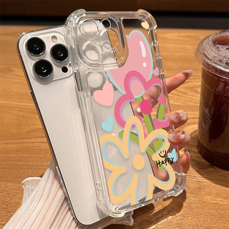Ốp điện thoại cho iPhone 17/16 Pro Max/15/14/13/12/11 15/14/13/12/11; Họa tiết hoa tulip vẽ nguệch ngoạc