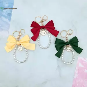 BeautifulHomeA Thời Trang Lớn Nơ Ruy Băng Ngọc Trai Móc Chìa Khóa Nữ Nhiều Màu DIY Móc Khóa Mặt Dây Chuyền Treo Trang Trí Túi Ngọt Phụ Kiện VN