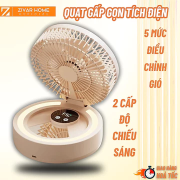 Quạt Gấp Gọn Tích Điện, Quạt Để Bàn, Treo Tường Không dây, Đèn Ngủ, Dung Lượng Pin Lớn, 2 Chế Độ Ánh Sáng Tiện Lợi