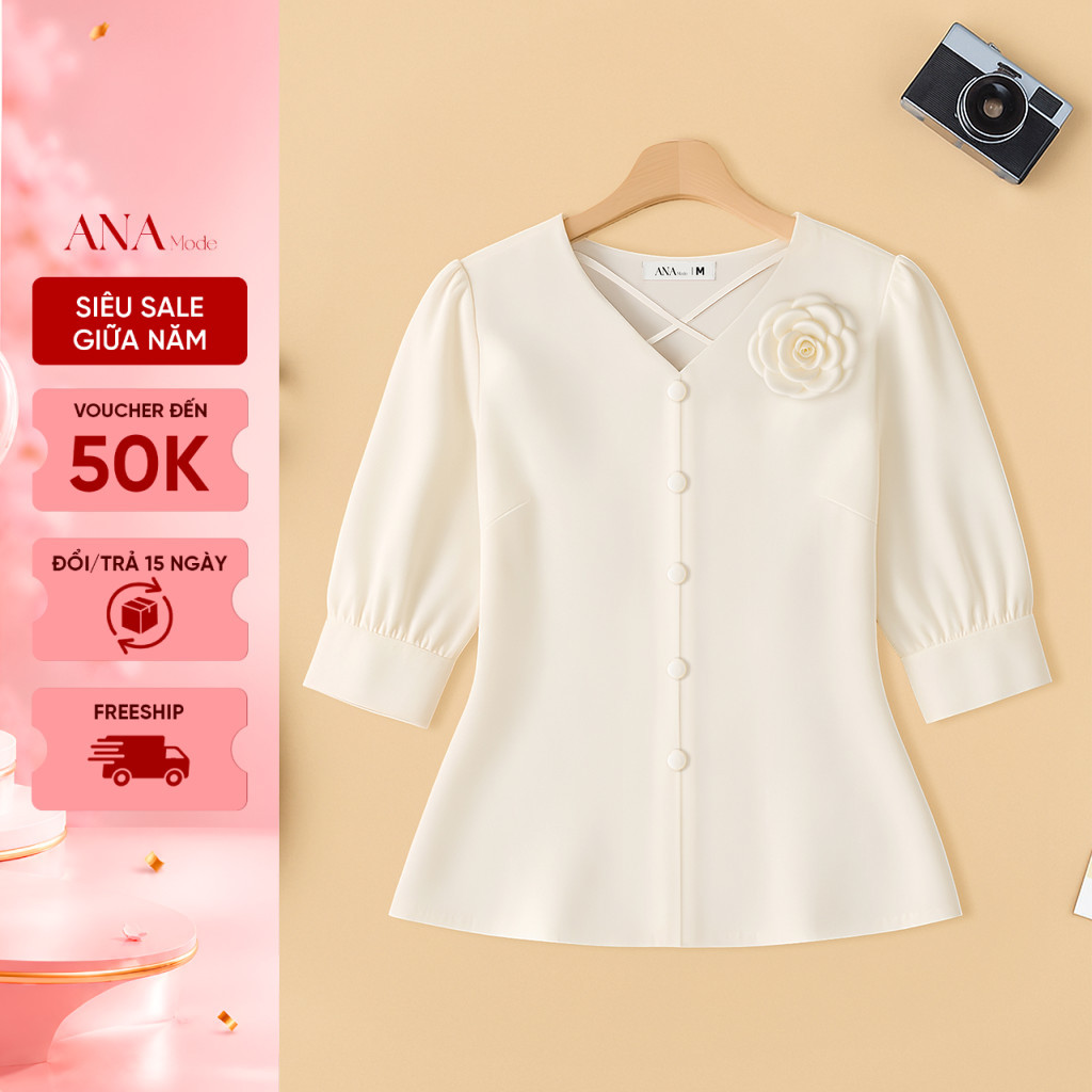 Áo Kiểu Công Sở Nữ ANA Mode Chất Liệu Lụa Ngọc Trai Quý Phái Đi Làm Quà Tặng Mẹ AK25VHG01