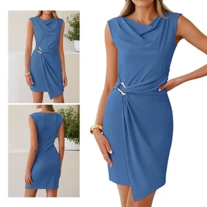 Váy Bodycon màu trơn sành điệu có khe hở Váy vải Polyester thoải mái cho văn phòng tiệc tùng
