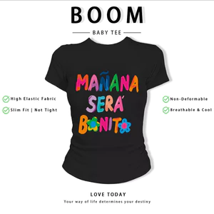 BOOM Áo Baby Tee Nữ Cotton Ôm Body-Áo Thun Ngắn Tay Y2K In Hình PhongCách Mùa Hè, Cổ Tròn Hàng Đầucách hàn quốc phong067