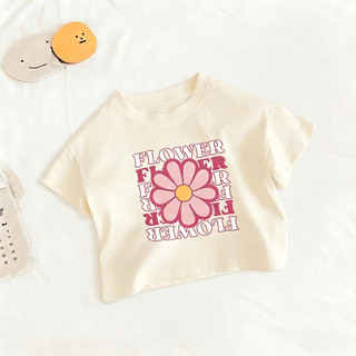 COD✅ (Hồ Chí Minh) kẹo saon Áo thun ngắn tay in chữ hoa bằng vải cotton phù hợp cho bé gái từ 8kg đến 46kg