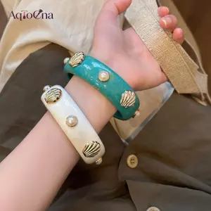 AqToCna Bohemian Shell Nhựa Braclets Dành Cho Nữ Hình Học Hyperbole Vintage Lắc Tay Trang Sức Thời Trang Thanh Lịch Acrylic Pulseras AqToCna