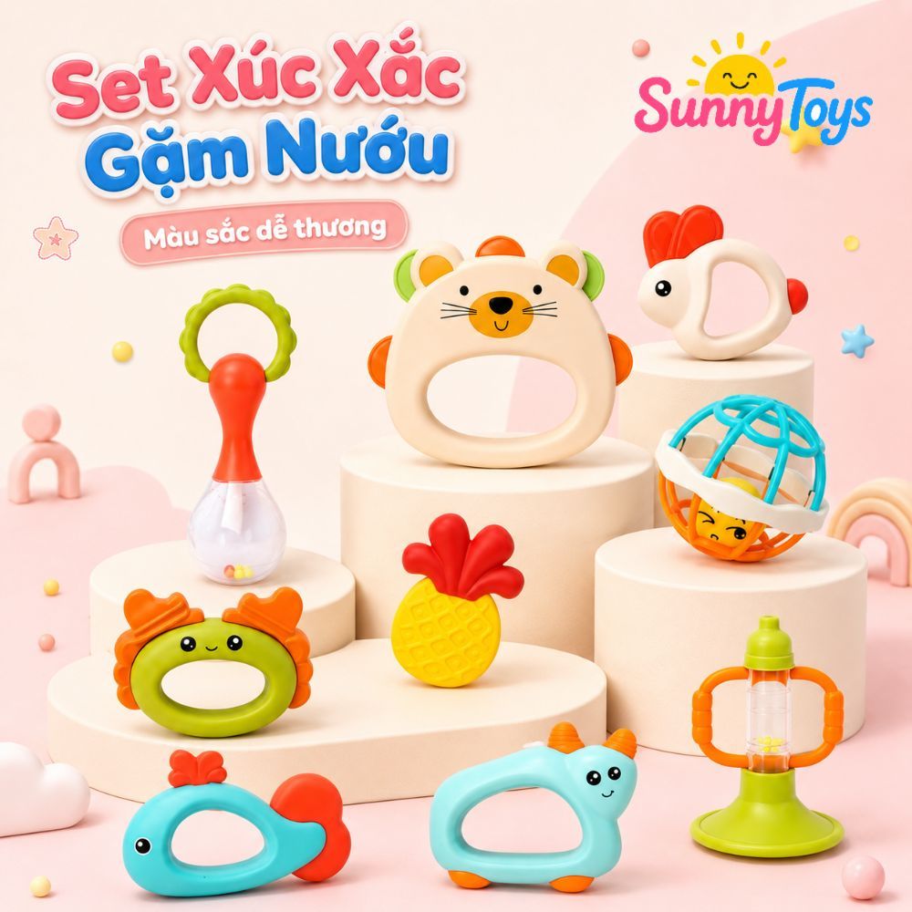 Combo Lục Lạc Gặm Nướu SunnyToys 10 Món - Đồ Chơi Sơ Sinh Giúp Bé Tập Cầm Nắm