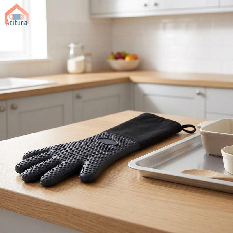 Găng tay lò nướng nhà bếp chuyên nghiệp Găng tay bảo vệ nhiệt chống thấm nước bằng silicon có độ che phủ bổ sung để nướng thịt nướng