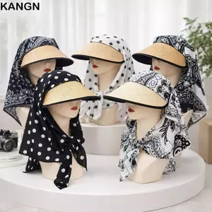 Mũ trùm đầu nữ KANGN, Chấm bi rộng vành mũ chống nắng đi biển, Thời trang chống tia cực tím Quấn toàn bộ Mũ xô thoáng khí Mùa hè ngoài trời