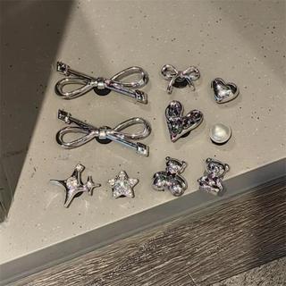 Mới 1 Bộ Đen Trắng Chấm Giày Quyến Rũ Bộ DIY Nơ Ngôi Sao Ngọc Trai Giày Trang Trí Bạc Cao Cấp Có Thể Tháo Rời Khóa Giày Phụ Kiện
