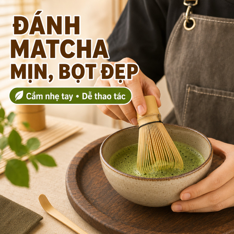 Chổi Chasen Đánh Trà Matcha Bằng Tre 80 100 120 Sợi Kiểu Nhật Dụng Cụ Pha Trà Xanh Cao Cấp
