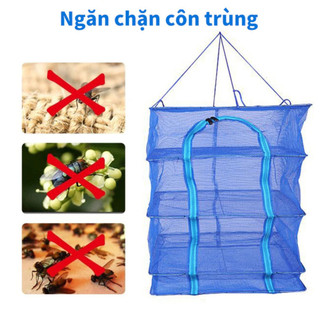 Lồng Lưới Phơi Khô Thực Phẩm - Lưới Phơi Cá Khô Chống Côn Trùng, Treo 4 Tầng, Gấp Gọn