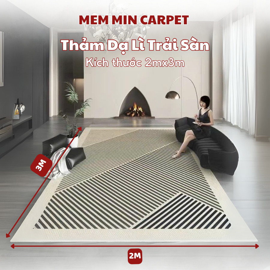 Thảm Dạ Lì Thảm Trải Phòng Khách, Thảm Chụp Hình Decor, kích thước 1m6x2m3, 2mx3m Họa Tiết Bắt Mắt-MemminCarpet (THB18))