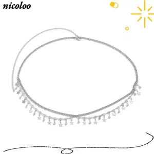Dây thắt lưng NICOLOO Boho, Dây chuyền thắt lưng nhiều lớp hình ngôi sao lấp lánh Dây chuyền thắt lưng bụng, Trang sức cơ thể bãi biển gợi cảm Dây thắt lưng kim cương giả sáng bóng Trang sức Bikini
