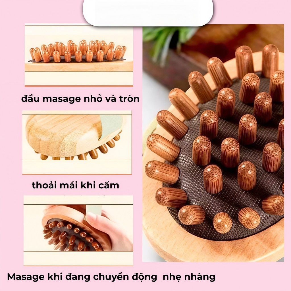 Lược Massage Da Đầu Bàn Chải Kinh Tuyến Di Động Chống Tĩnh Điện Thúc Đẩy Lưu Thông Máu Giảm Mệt Mỏi Bằng Gỗ - FE123