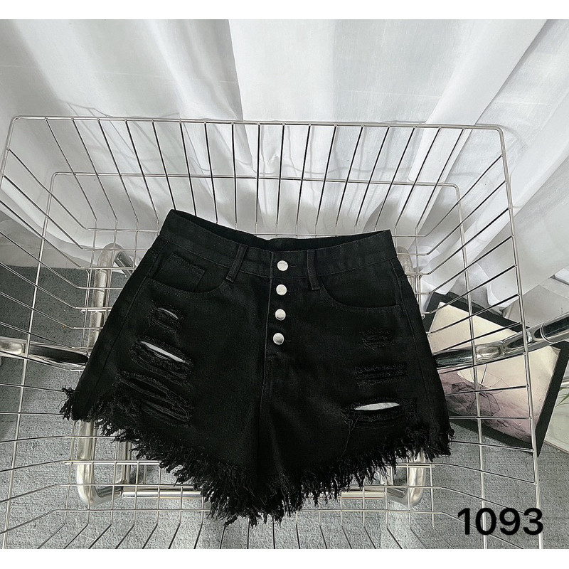 Quần Sooc Jean Nữ Bigsize 40-90kg, Quần Đùi Bò lưng cao rách 4 nút ống tua rua HÁCH DÁNG MS1093