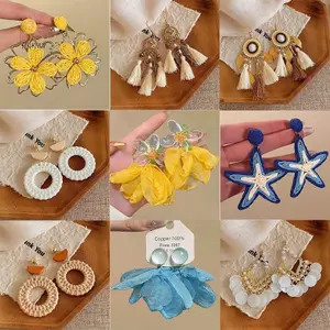 HNKMP Bông Tai Hoa Mùa Hè Dễ Thương Handmade Kỳ Nghỉ Bohemian Bông Tai Phóng Đại Bãi Biển Nữ Trang Sức Dự Tiệc.